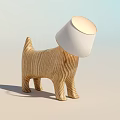 Wooden Dog Shaped Table Lamp With Striped Texture And White Lampshade