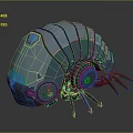 Futuristic Teal Mechanical Creature 3D Model With Striped Shell Circular Components And Mechanical Legs
