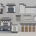 Traditional Chinese Doorway Facade With Classic Cornices Carvings Wooden Doors And Tile Roofs