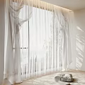 White Sheer Curtains With Flowy Drapes Letting Sunlight Through And Tree Shadows