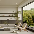 Minimalist Living Room Interior With Light Sofa Coffee Table Wall Shelves And Plant