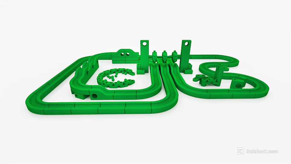 Green Building Blocks Track Set with Curved Paths and Connecting Pieces 3d model