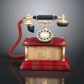Vintage Telephone With Red Wooden Base Gold Accents And Eagle Carving