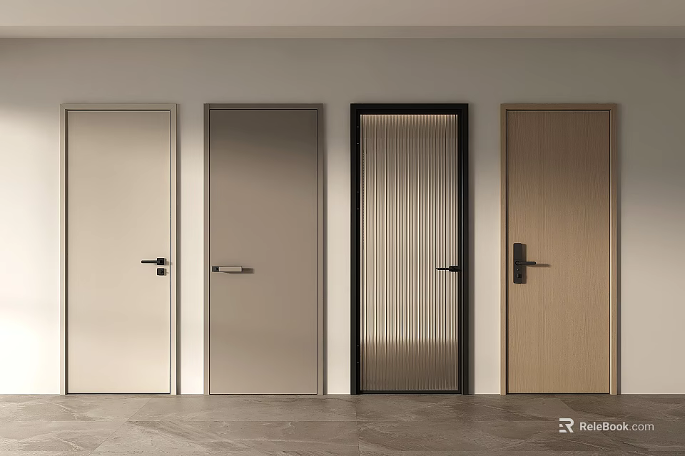 Modern Hinged Doors With Various Designs Different Colors And Glass Panel 3d model
