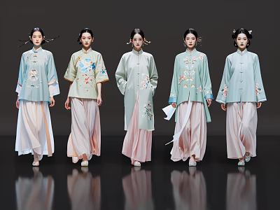 2D costume figure costume beauty classical beauty hanfu model hanfu fashion show runway catwalk 3d model