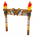 Traditional Wooden Hinged Door With Colorful Patterns And Flame Decorative Design