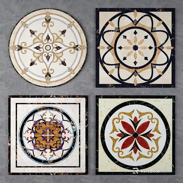 Various Decorative Floor Tiles With Intricate Ornamental Patterns And Designs 3d model