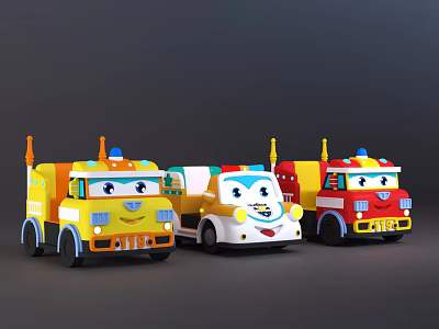 Colorful Cartoon Toy Trucks With Smiling Faces For Kids Playground Equipment 3d model