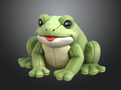 Green Plush Frog Stuffed Toy With Big Eyes Red Tongue And Soft Body 3d model
