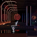 Modern KTV Interior Design With Neon Lights And Leather Seating