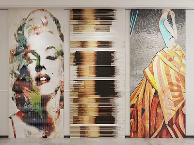 Colorful Wall Art Paintings Featuring Marilyn Monroe Portrait Abstract Striped And Figure With Cloak 3d model