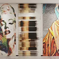 Colorful Wall Art Paintings Featuring Marilyn Monroe Portrait Abstract Striped And Figure With Cloak