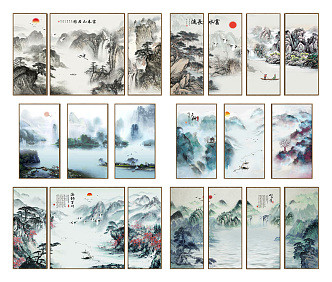 New Chinese Landscape Painting Decorative Hanging Painting 3d model