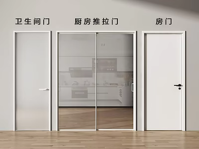 Modern Kitchen Sliding Glass Door With Clear Panels And White Frame Interior 3d model