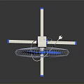Modern Standing Electric Fan With Blue Blades And White Base For Home Cooling Use