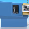 Blue Industrial Equipment With Glass Window Control Panel And Indicator Lights 3d model