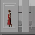 Modern Interior Design With White Framed Partition And Mirror Reflection 3d model