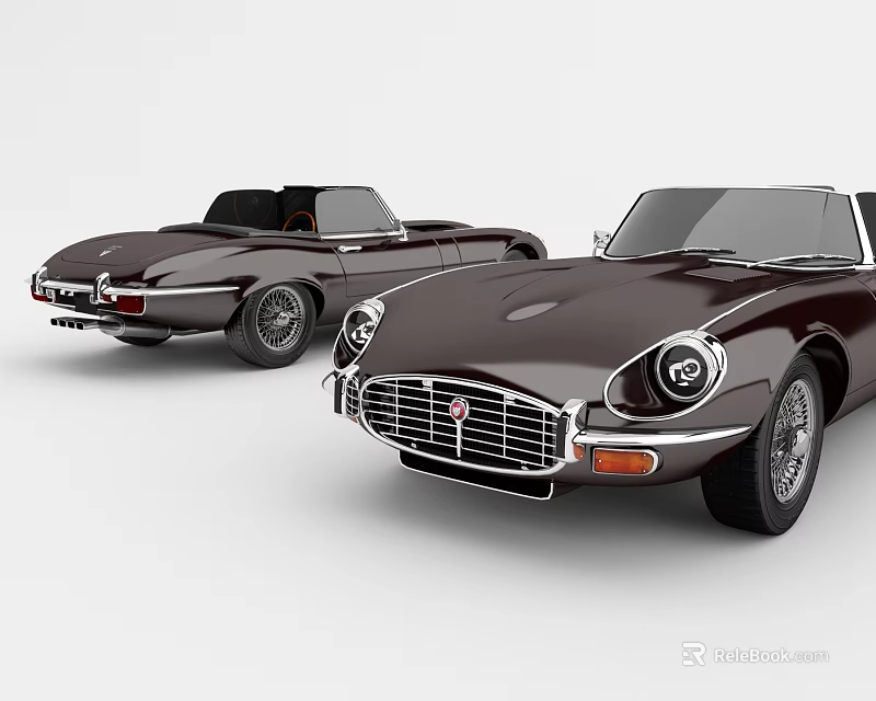 Two Vintage Dark Brown Convertible Sports Cars With Classic Grille And Open Top Design 3d model 