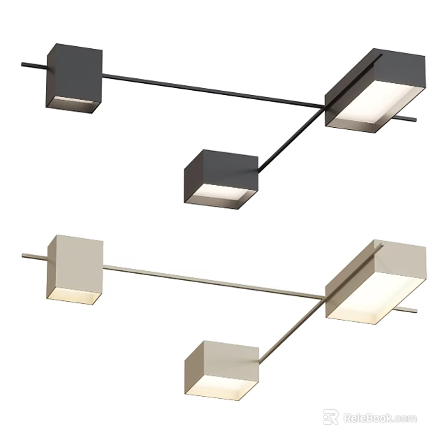 Modern Linear Ceiling Light With Square Lamp Bodies In Black And Silver Design 3d model