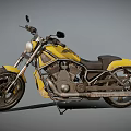 Yellow Vintage Motorcycle With Black Seat Round Headlight And Shiny Metal Body