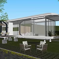 Modern Hotel Room With Glass Wall Design Outdoor Terrace And Evening Lighting