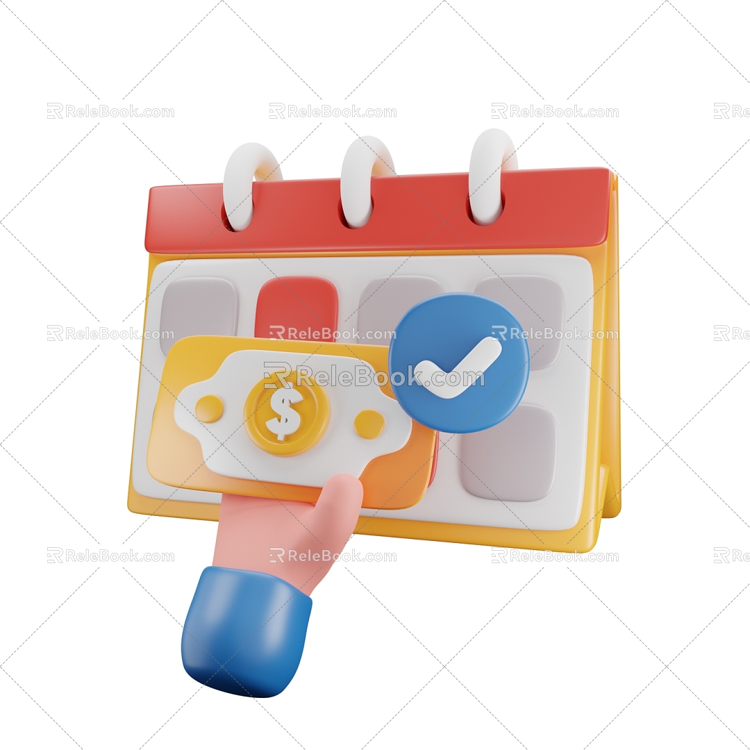 Modern calendar calendar cartoon small gesture currency 3d model