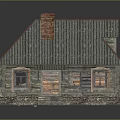 Rustic Wooden House With Gray Roof Red Brick Chimney Windows Porch And Steps