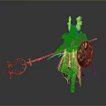 Fantasy Medieval Warrior Sculpture with Horned Helmet Armor Weapon Shield Red Accents