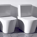 White Toilets In Various Styles With Open And Closed Lids On Tile Floor