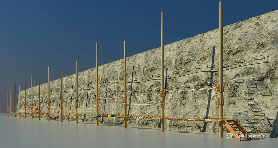 Building Exterior Wall Under Construction With Stone Facade And Support Columns 3d model