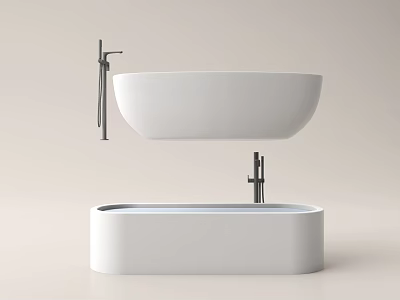 Modern White Freestanding Bathtub With Sleek Faucet And Minimalist Design 3d model