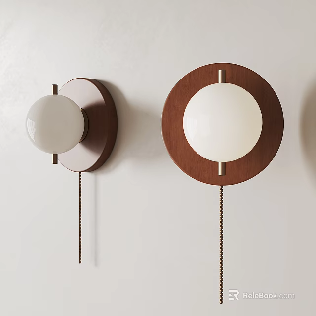 Modern Design Wall Lamps With Wooden Base And White Spherical Shades 3d model 