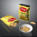 Original Chips Open Bag With Scattered Pieces And Small Bowl Of Snacks