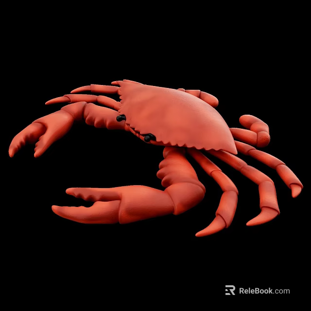 Red Crab Aquatic Animal with Detailed Claws Legs and Shell on Black Background 3d model 
