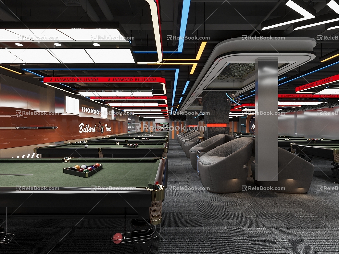 Modern industrial style billiard room billiard room 3d model