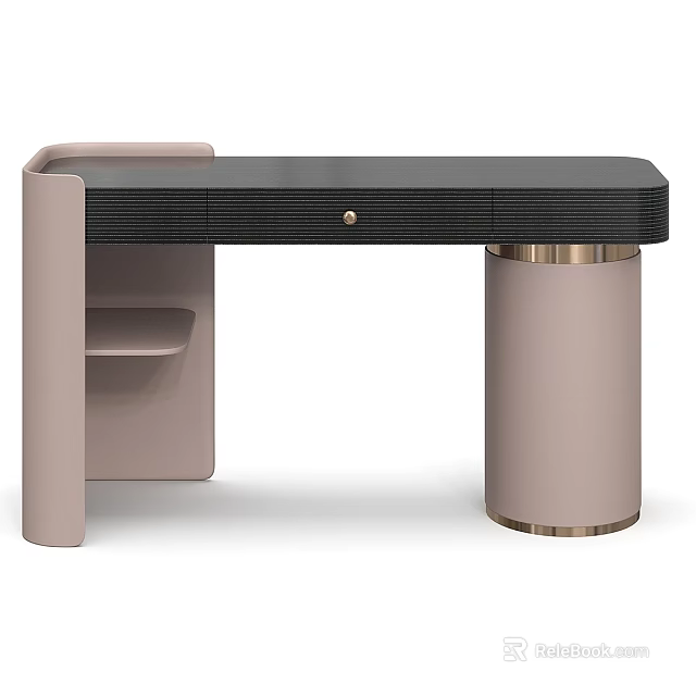 Modern Dressing Table Design With Black Top Drawer Gold Accents And Beige Cylindrical Legs 3d model 