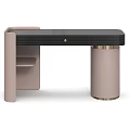 Modern Dressing Table Design With Black Top Drawer Gold Accents And Beige Cylindrical Legs