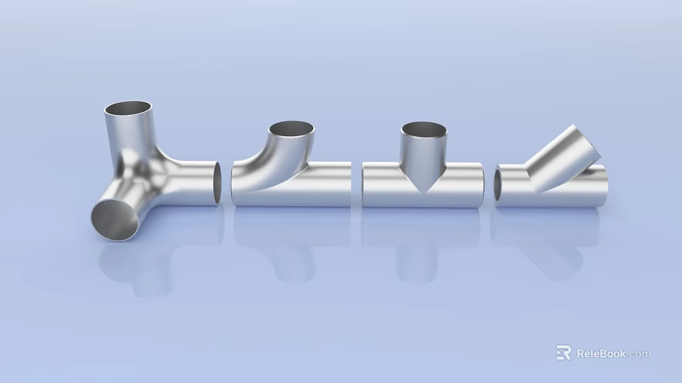 Various Stainless Steel Pipe Fittings With Tee Elbow And Reducer Shapes 3d model 