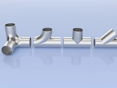 Various Stainless Steel Pipe Fittings With Tee Elbow And Reducer Shapes 3d model