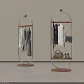 Modern Minimalist Clothes Racks With Metal Frame Wooden Base Hanging Clothes Bags And Shoes