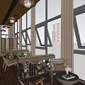 Indoor Lounge Space With Wooden Floors Large Windows And Outdoor Chinese Pavilion View
