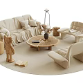 Beige Sofa Coffee Table Set With Wooden Accents Armchair And Floor Lamp On Rug