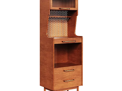 Wooden Sideboard With Drawers Open Shelves And Metal Handles In Sleek Modern Design 3d model
