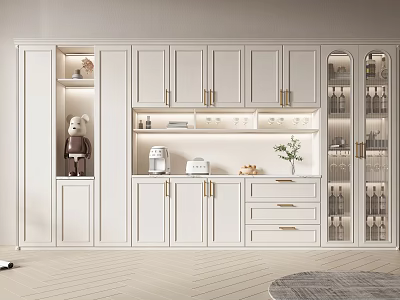 Modern White Wine Cabinet Interior With Glass Doors And Wine Bottles Storage Design 3d model