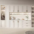 Modern White Wine Cabinet Interior With Glass Doors And Wine Bottles Storage Design