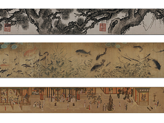 New Chinese Animal Painting Traditional Famous Painting Super Long Roll Hanging Picture Combination 3d model