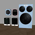 Blue Modern Washing Machine With Colorful Small Home Appliances In Room