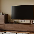 Wooden TV Stand with Drawers Including Wall Mounted TV Potted Plant Photo Frame Decorative Items