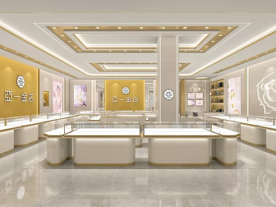 Elegant Jewelry Store Interior With Glass Display Counters And Warm Lighting Design 3d model