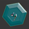 3D Character Model With Blue Green Hair And Black White Outfit On Blue Hexagonal Platform